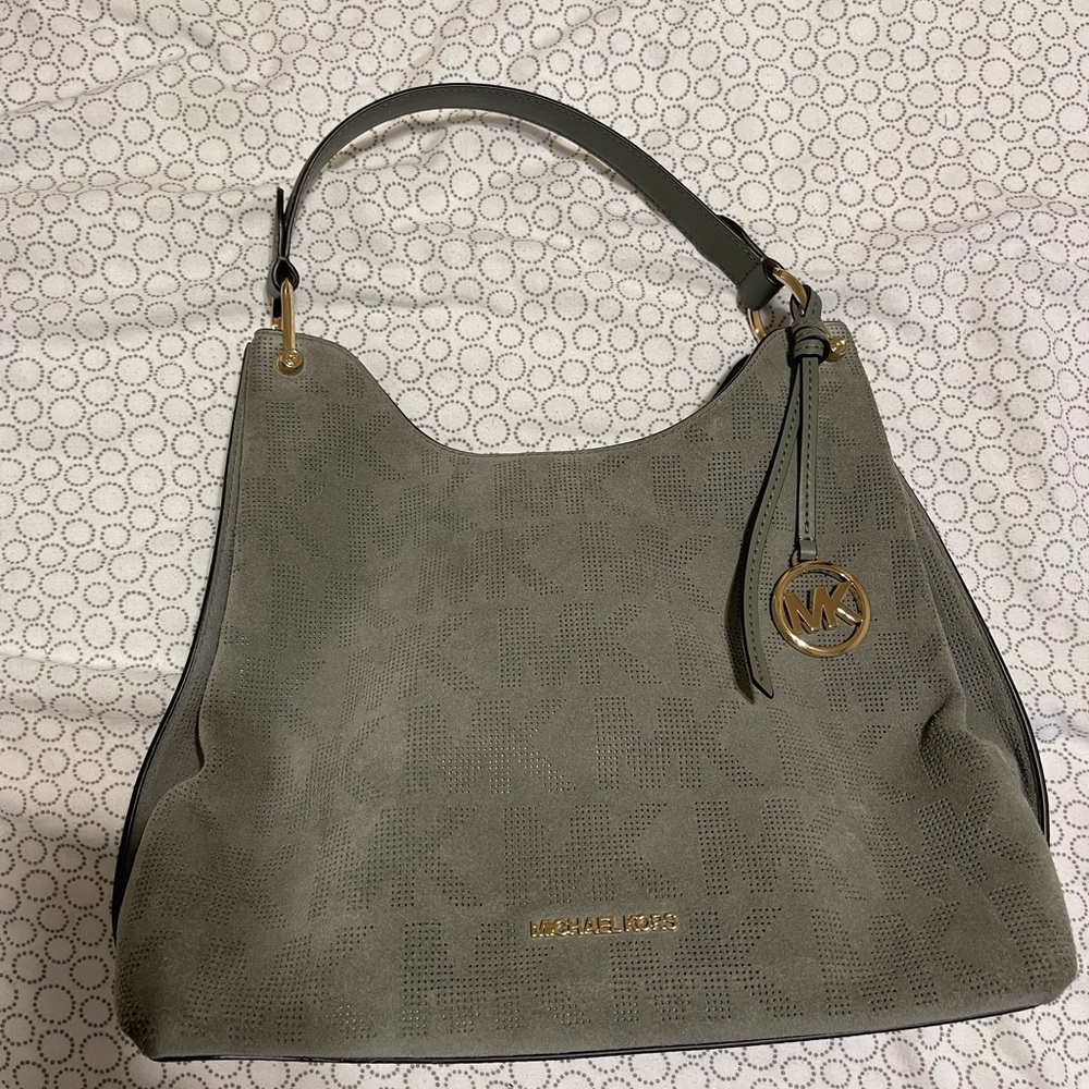Michael Kors Olive Shoulder Bag with Gold Accents